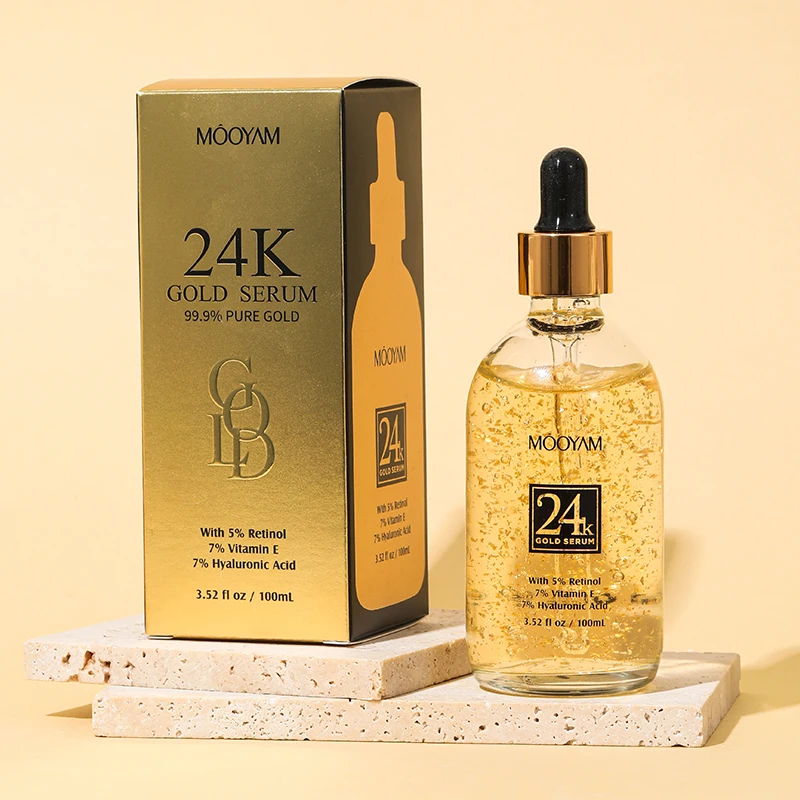 

24K Golden Skin Care Retinol Hyaluronic Acid and Vitamin E Serum With Golden Foil Facial Essence Wrinkle Diminishing And Firming