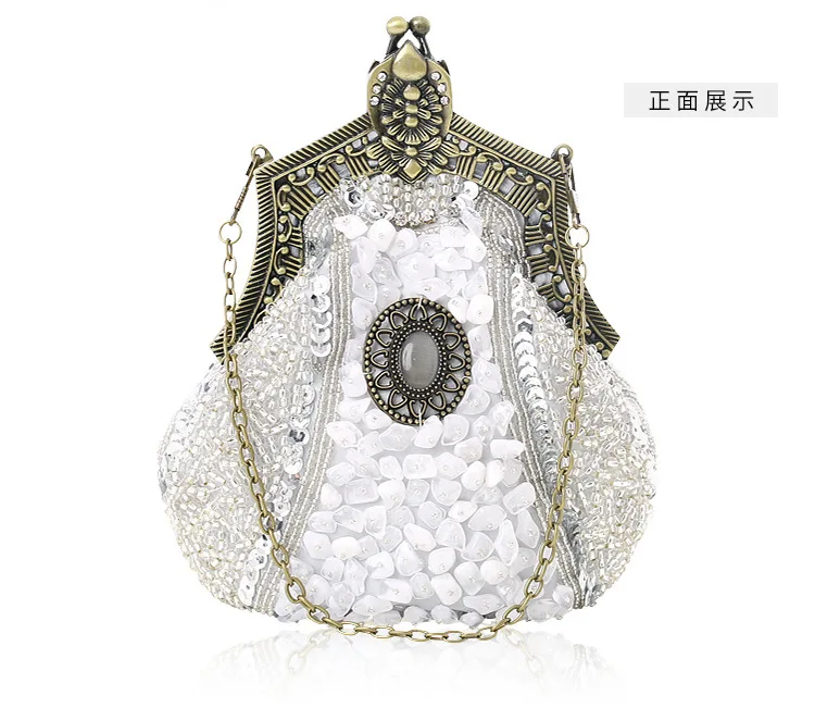 NONE Retro Pearl Beaded Evening Clutch Bag Gold 9