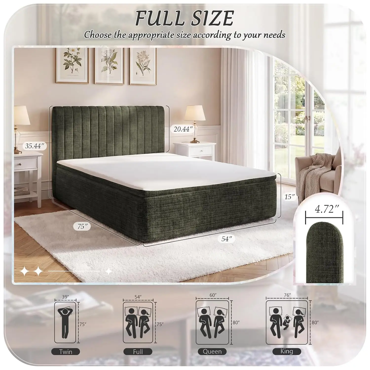 Full Compression Bed Boneless Frame with Mattress & Headboard, Customized