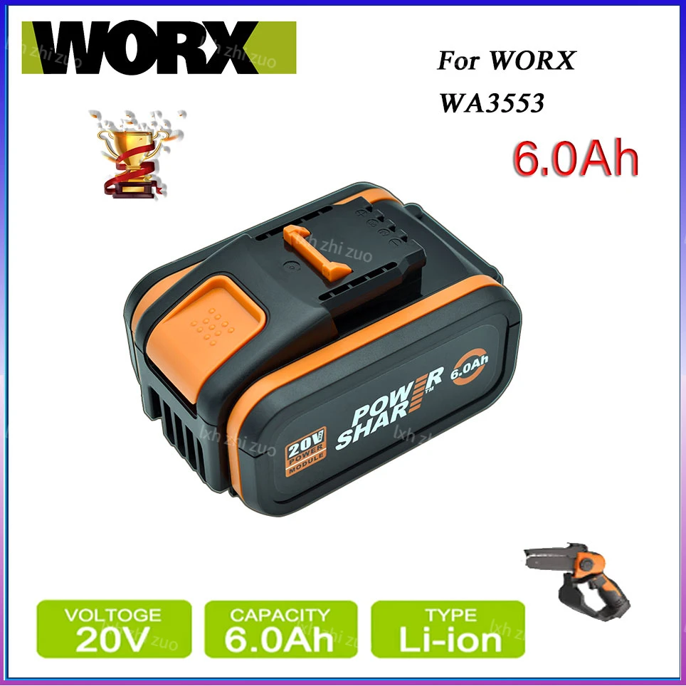 

100% Original Worx WA3553 20V 6.0ah Battery Cordless Power Tool Spare Batteriies WA3572 WA3553 WX390 WA3551 WX176 WX178 Battery