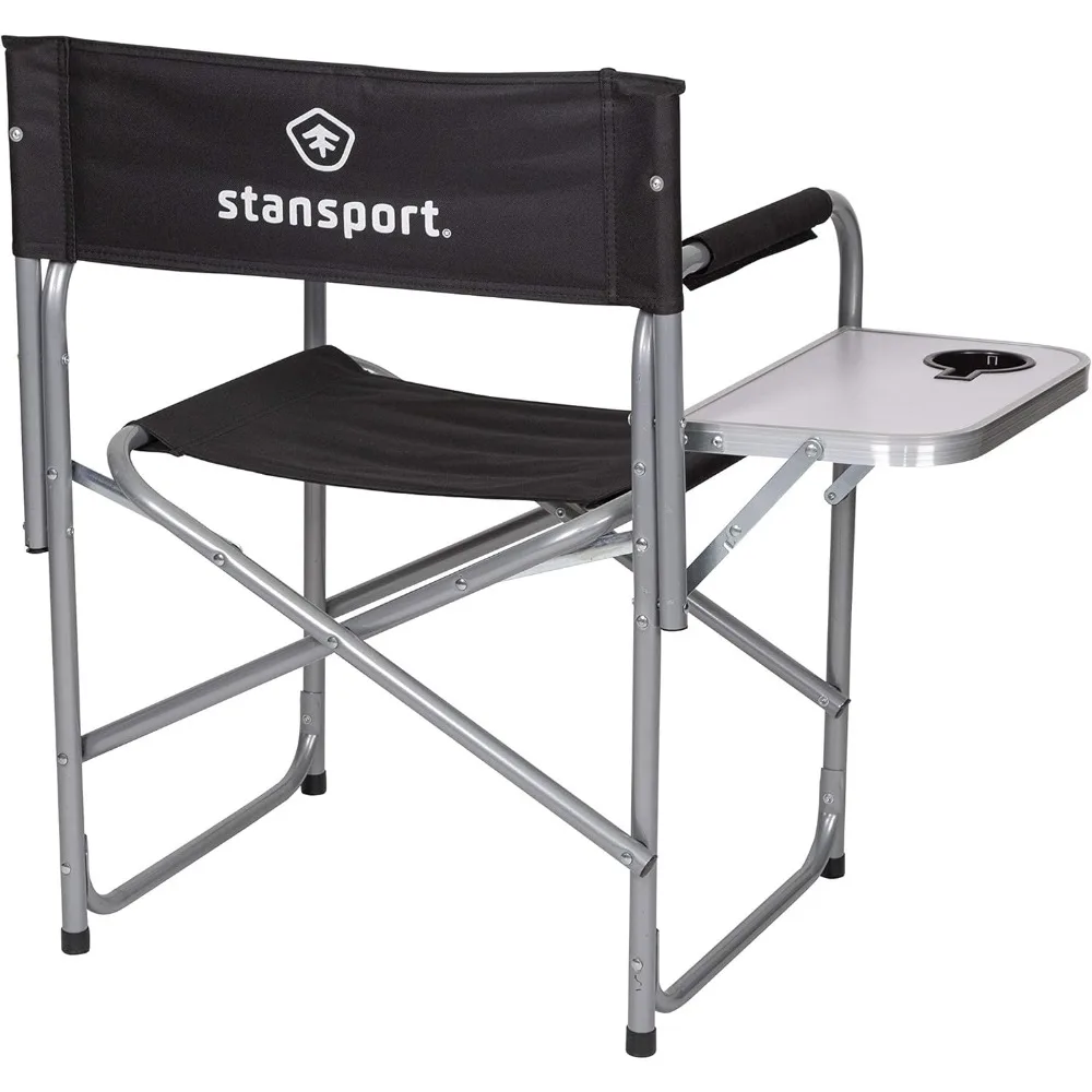 Directors Chair with Side Table, One Size, Black