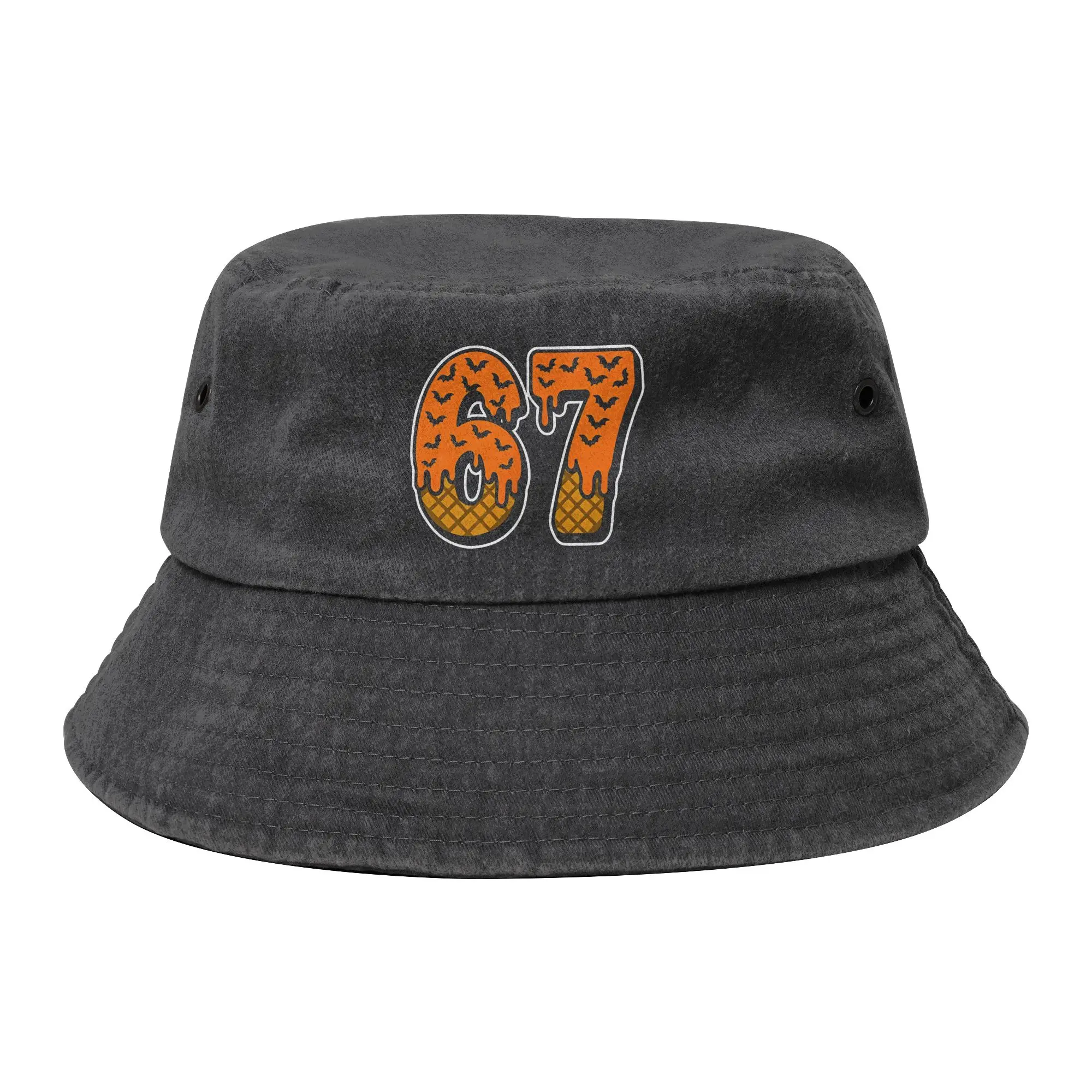 Six Seven Halloween Funny 67 Meme Ice Cream Pumpkin Bucket Hats Unisex Outdoor Distressed Denim Fisherman Caps Summer Panama Hat