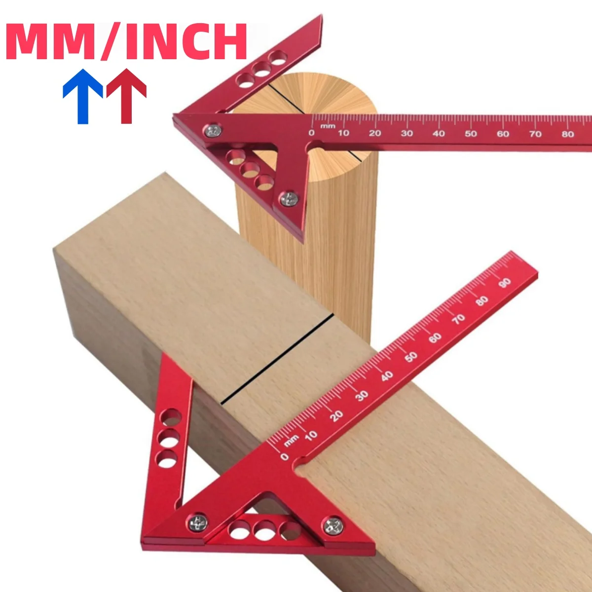 1pc Metric/Inch Center Scribe Marking Gauge Aluminum Alloy Center Finde 45/90 Degree Line Caliber Ruler Carpenter Measuring Tool