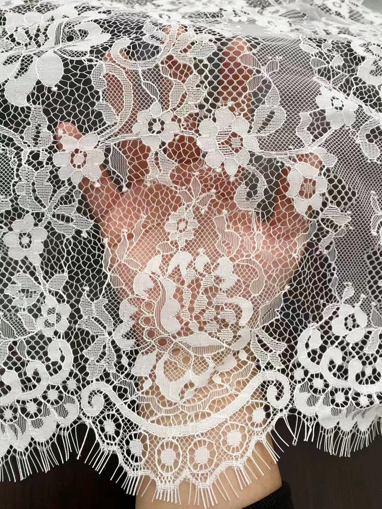 3 Meters Chantilly Eyelash Lace,Off-white Soft Floral Embroidery Lace for Wedding Dress, Overlay, Bridal Veil