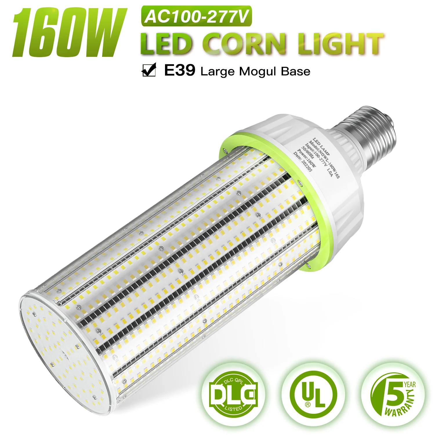 

160W LED Corn Light Bulb E39 100-277V Cob Retrofit Lamp 21600LM Warehouse Lighting [400-600W MH HPS Equivalent]