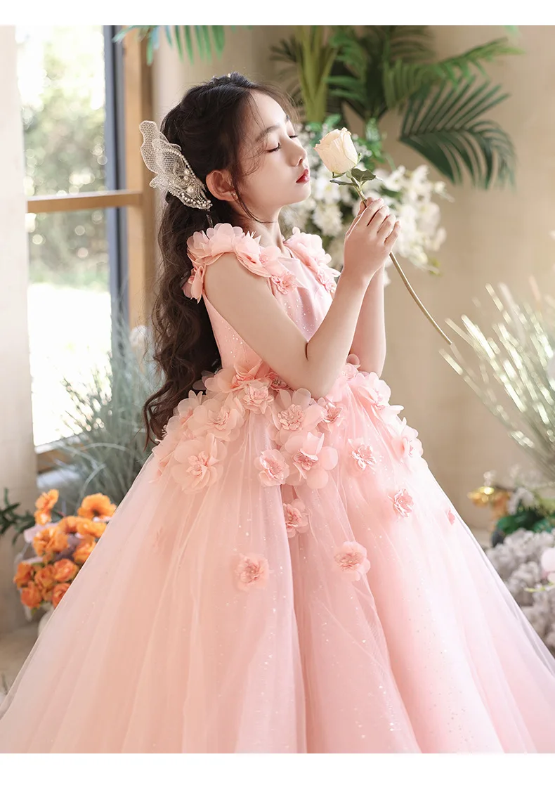 2024 Lace Girl\'s Dresses Ball Gown Flower Girl Dress For Wedding O Neck Princess Birthday Party Pageant ceremonial dress