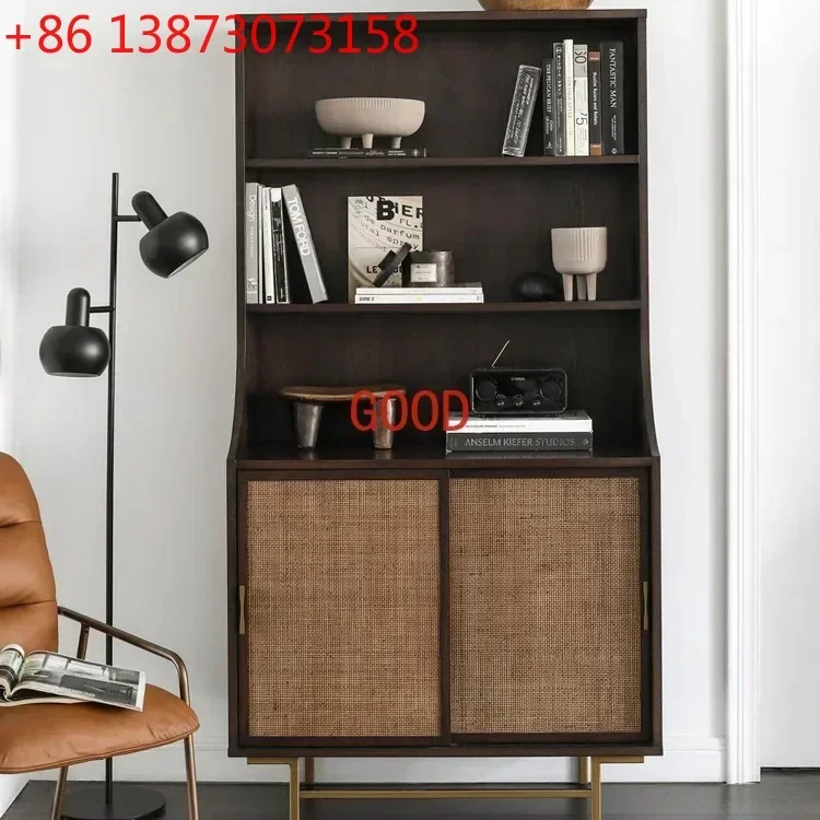 

Nordic solid wood dining side cabinet rattan Internet celebrity storage cabinet locker