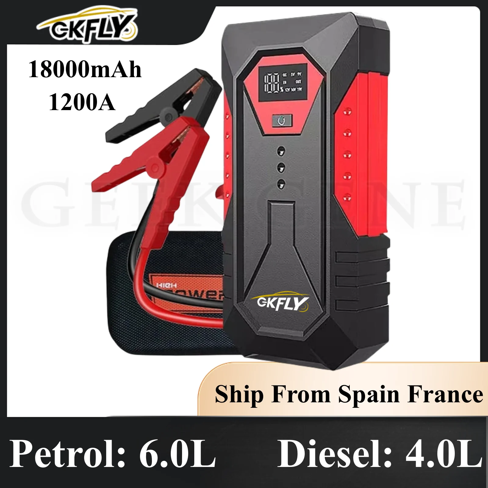 18000mAh Avviatore di emergenza per auto Accumulatori e caricabatterie di riserva portatile Batteria per auto Booster 12V Dispositivo di avviamento per auto per benzina Diesel 6.0L/4.0L