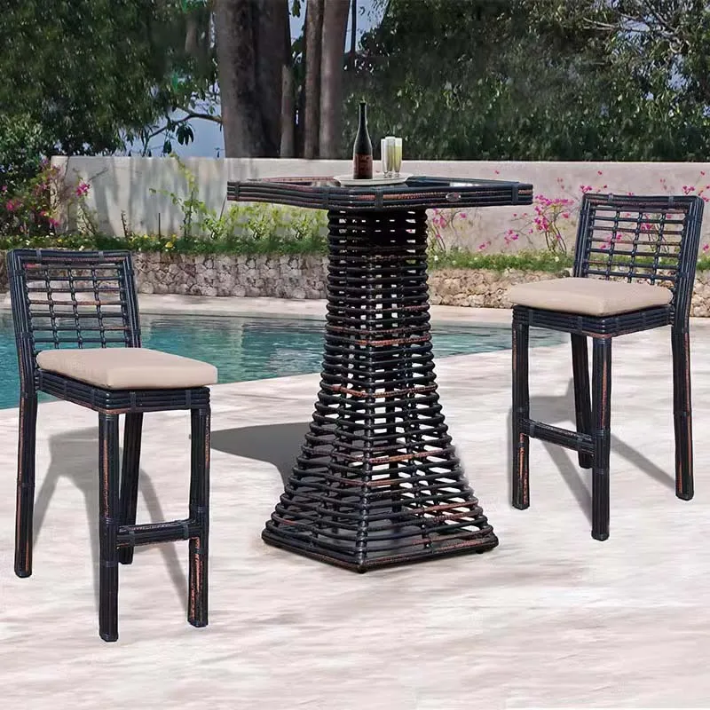 Balcony High Garden Chairs Backrest Bar Counter Garden Living Room Modern Chairs Courtyard Rattan Furniture Silla De Jardín MHSF
