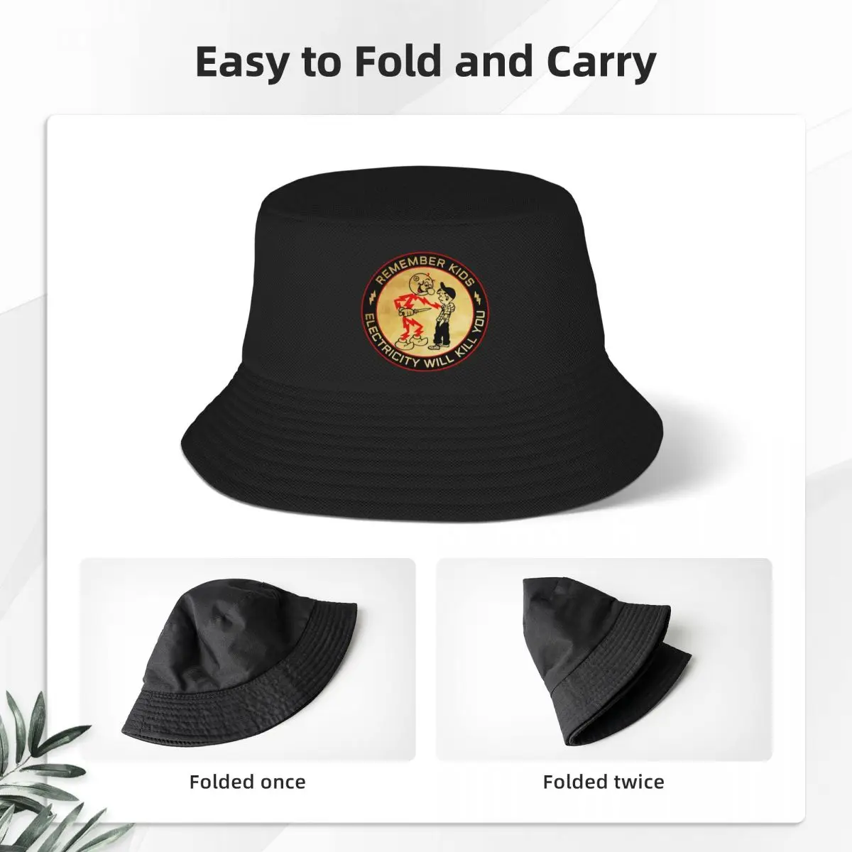 Vintage Electricity Will Kill You Bucket Hat for Unisex Beach Funny Bob Hats Trendy Packable for Hiking Session Hat