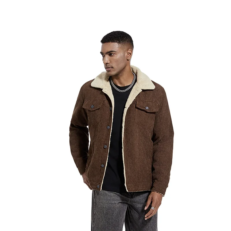 

2024 winter new men's corduroy and fleece jacket fashion casual coat trend