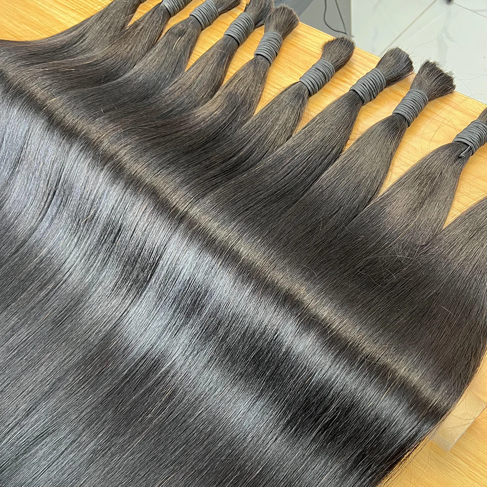 

Hair Extension Bulk No Weft 100% Unprocessed Raw Virgin Human Hair Straight #1B Natural Color 100g/Pcs High Quality For Braiding