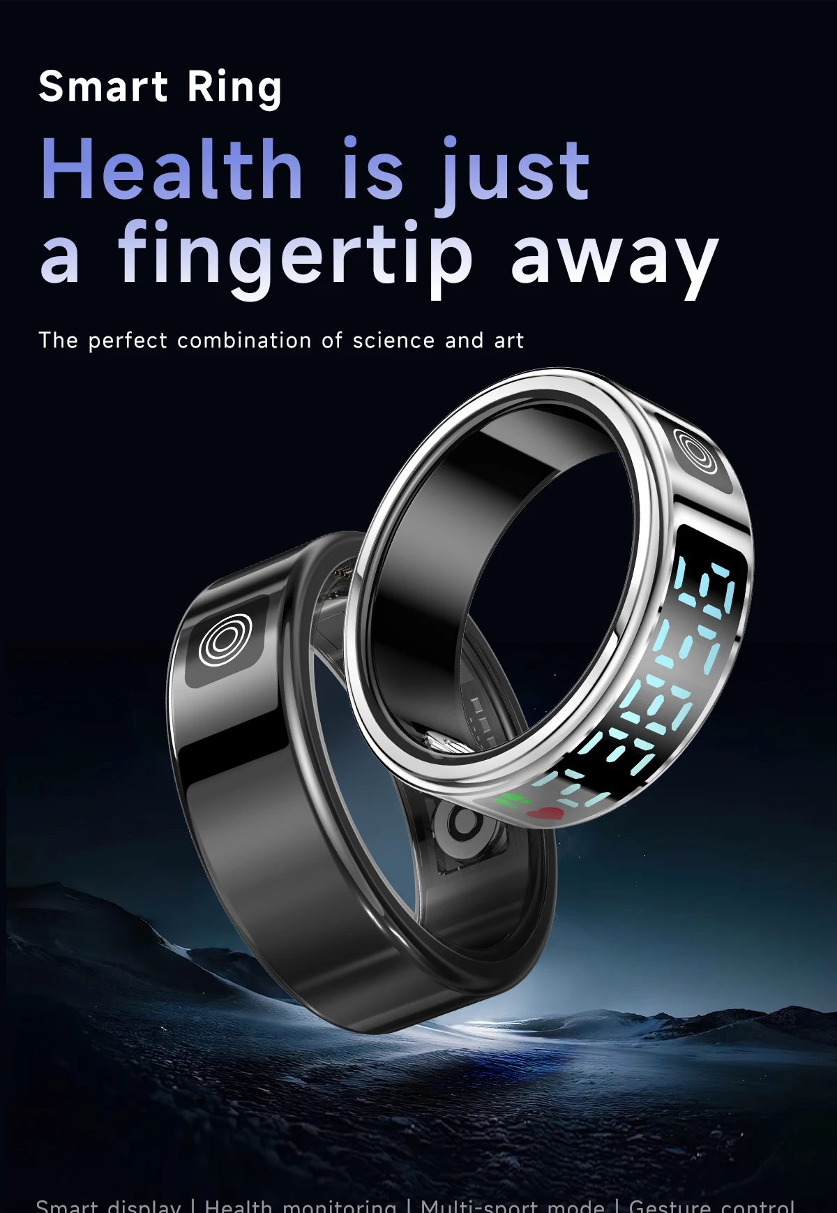 

SR08 LED Display Smart Ring Health Monitoring, Multi-sports Modes Health Fitness Ring, 5ATM Waterproof for Android iOS