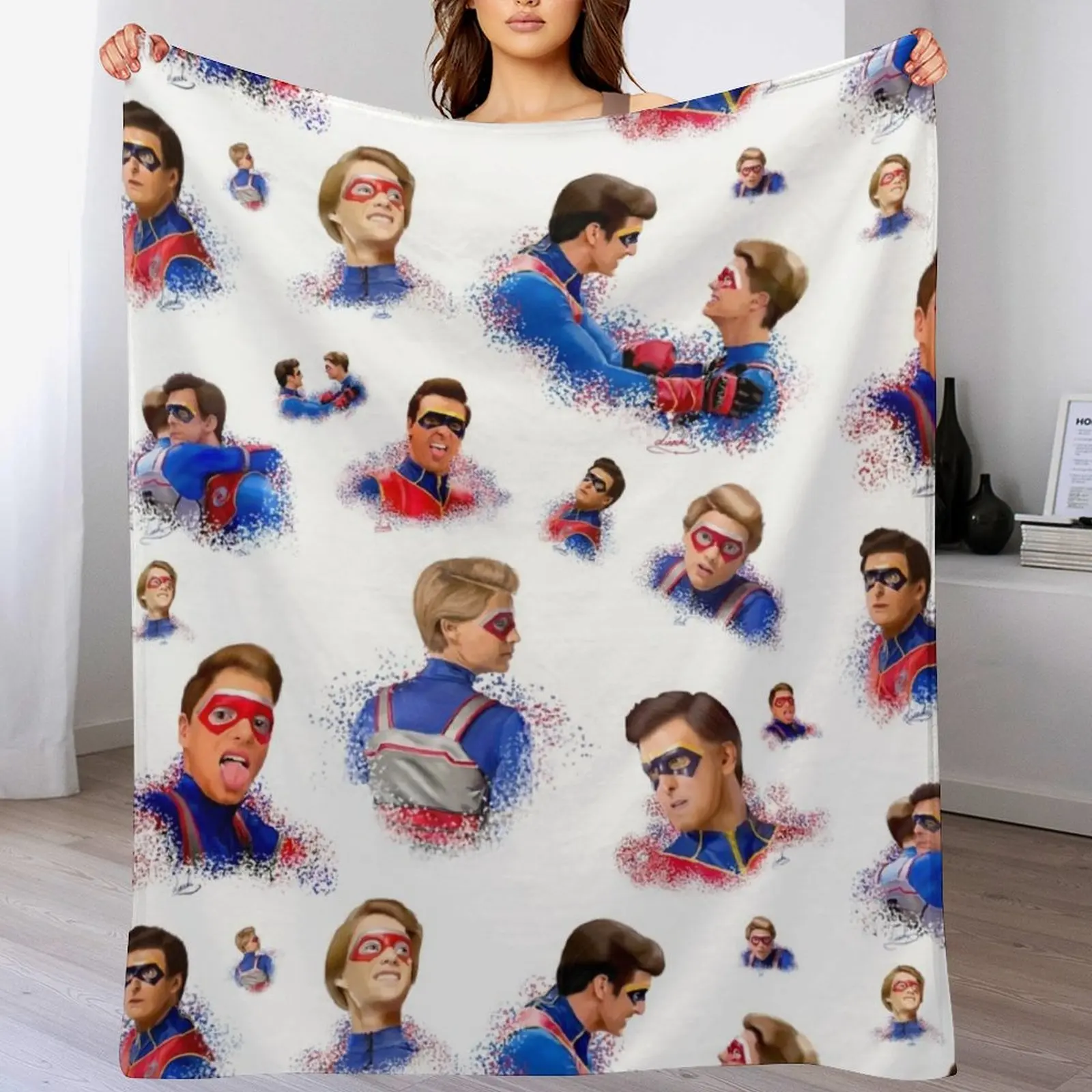 Captain Man and Kid Danger Drawing Pattern Throw Blanket Cozy Napping Blanket Gift for Mom Dad