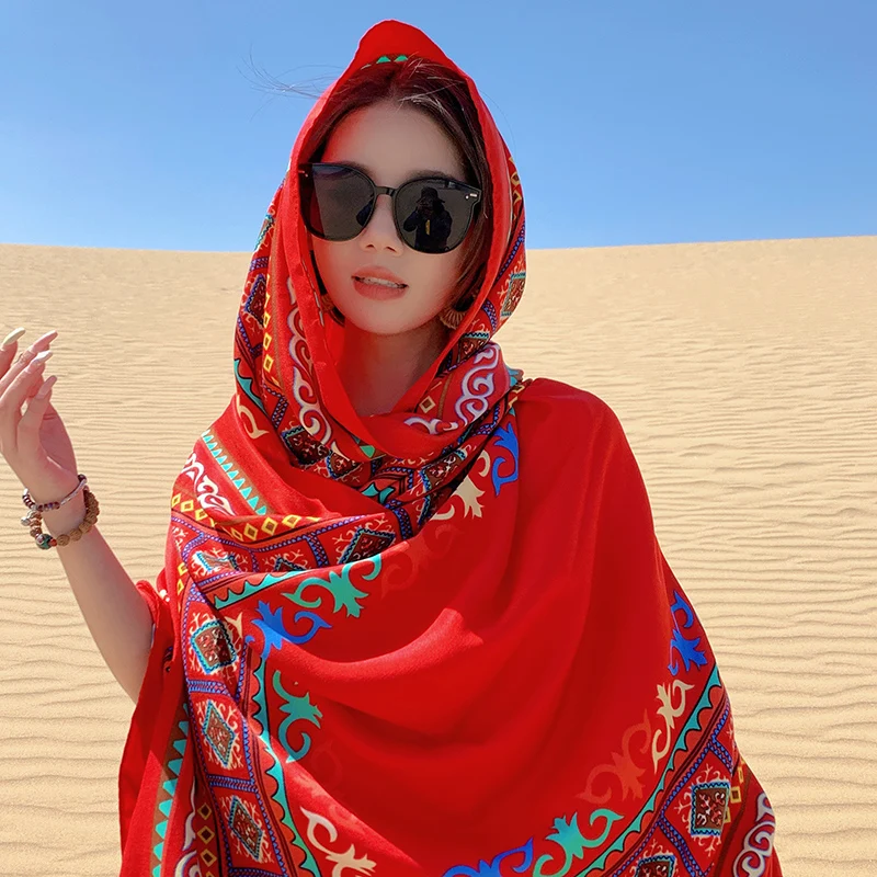 Desert grassland vacation photography windproof scarf ethnic style shawl can be worn as an external scarf