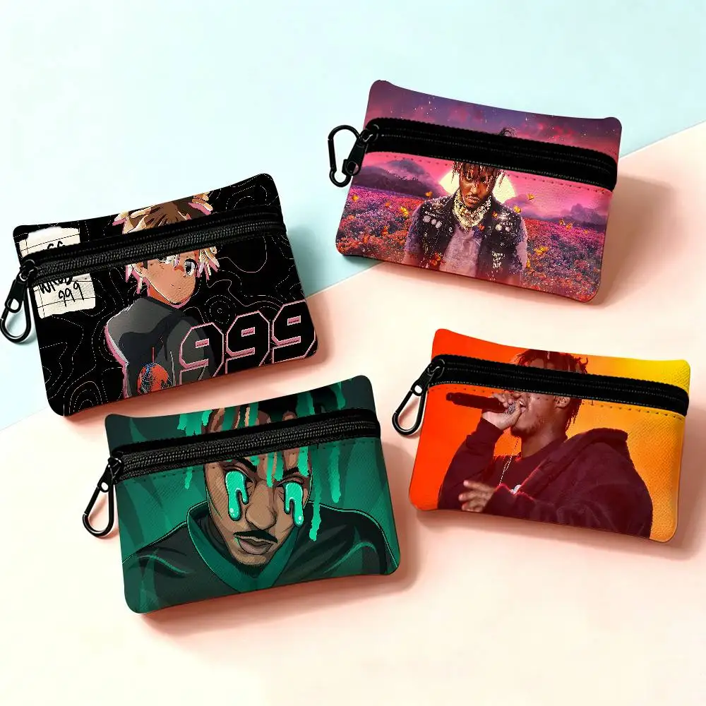 Cool Rapper J-Juice W-Wrld Compact Oxford Cloth Zipper Pouch Detachable Carabiner Mini Coin & Key Wallet