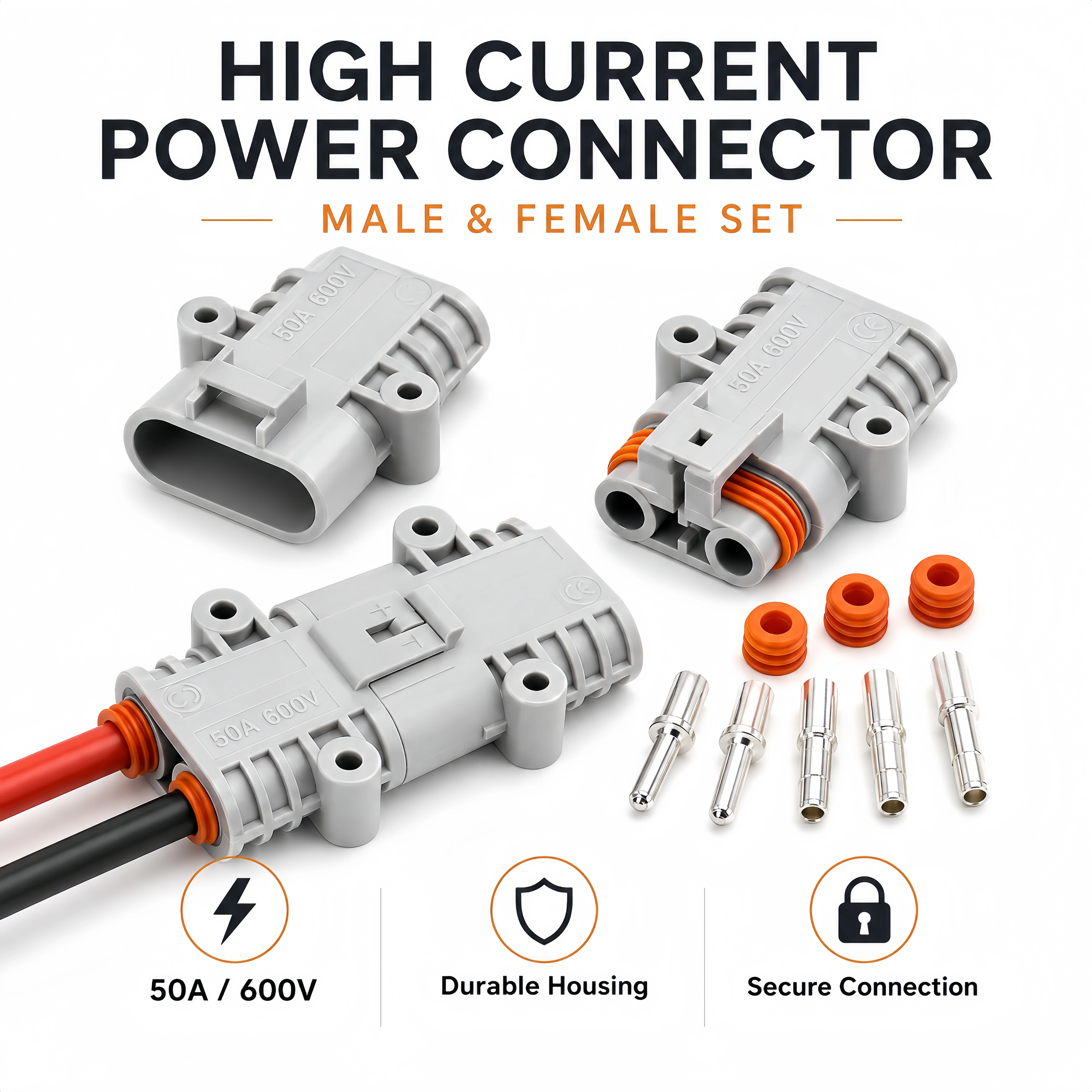 

50A 12V/24V Waterproof Connector, Quick Connect Plug for Parking Air,High Current Cable Connector for Car Lithium Battery Wiring