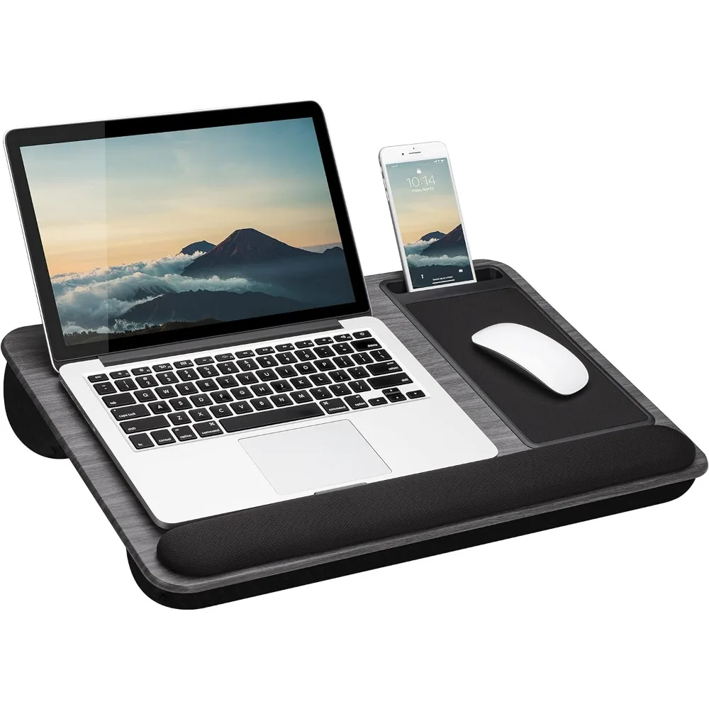 

LAPGEAR Home Office Pro Lap Desk with Wrist Rest, Mouse Pad, and Phone Holder - Gray Wood Grain - Fits up to 15.6 Inch Laptops