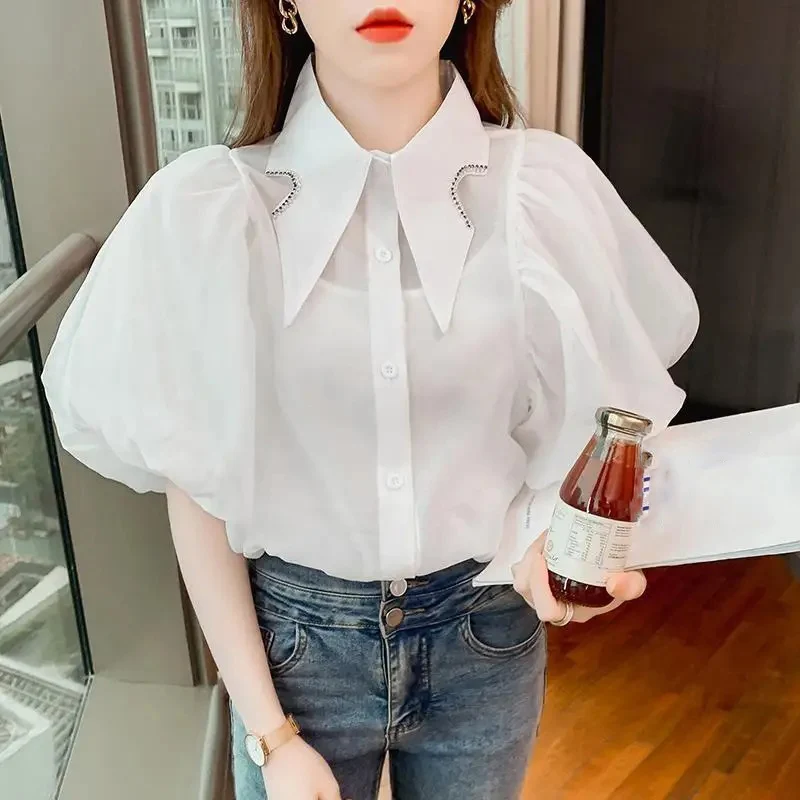 Abbigliamento da donna estivo Camicia a maniche corte vintage dolce Donna Harajuku Camicetta corta bianca allentata casual Blusas De Mujer