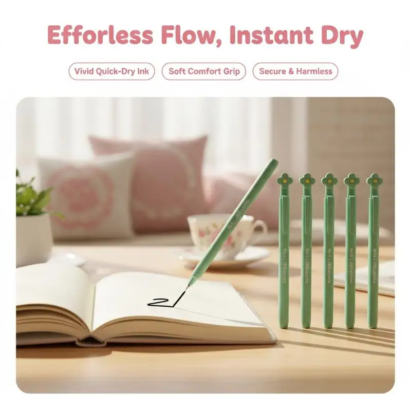 3D Floral Print Retractable Gel Pens Soft Anti-Slip Grip 0.5mm Fine Nib for Student Study Adult Office Work Note Taking