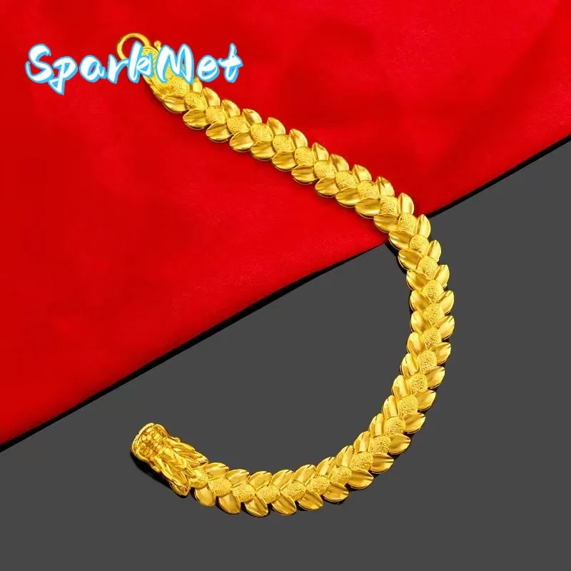 

Sparkmet 24K AU999 pure gold men's dragon scale gold bracelet bracelet men's casual fashion high-end gold bracelet jewelry gift