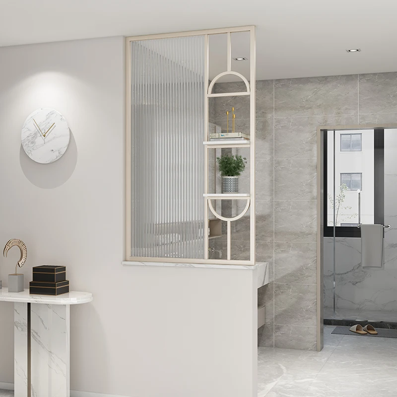 

Cream wind Changhong glass wrought iron small screen modern living room entrance washbasin half wall stainless steel partition