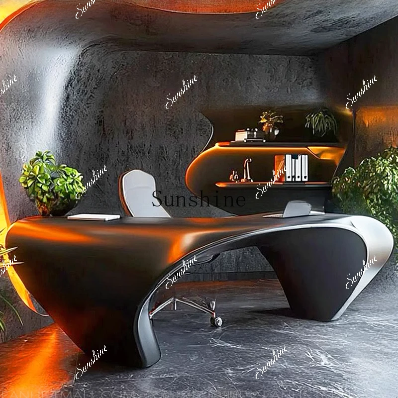 Office home, solid wood, black luxury, high-end design, president table, simple and modern  FT