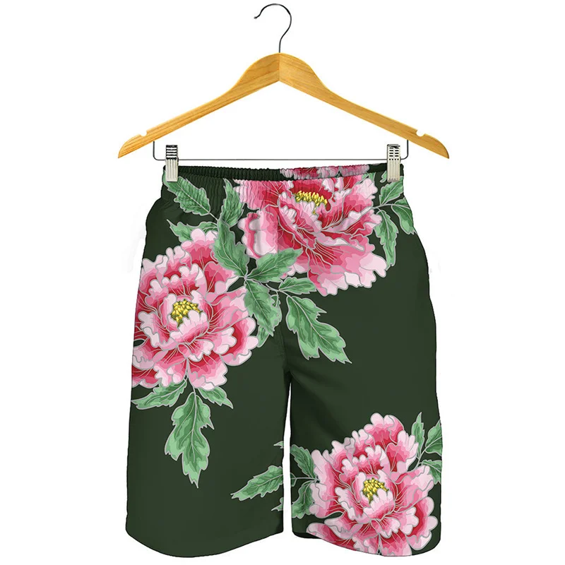 Vintage Pink Peony Floral Beach Shorts Men 3D Printed Plants Street Short Pants Surf Board Shorts Summer Quick Dry Swim Trunks