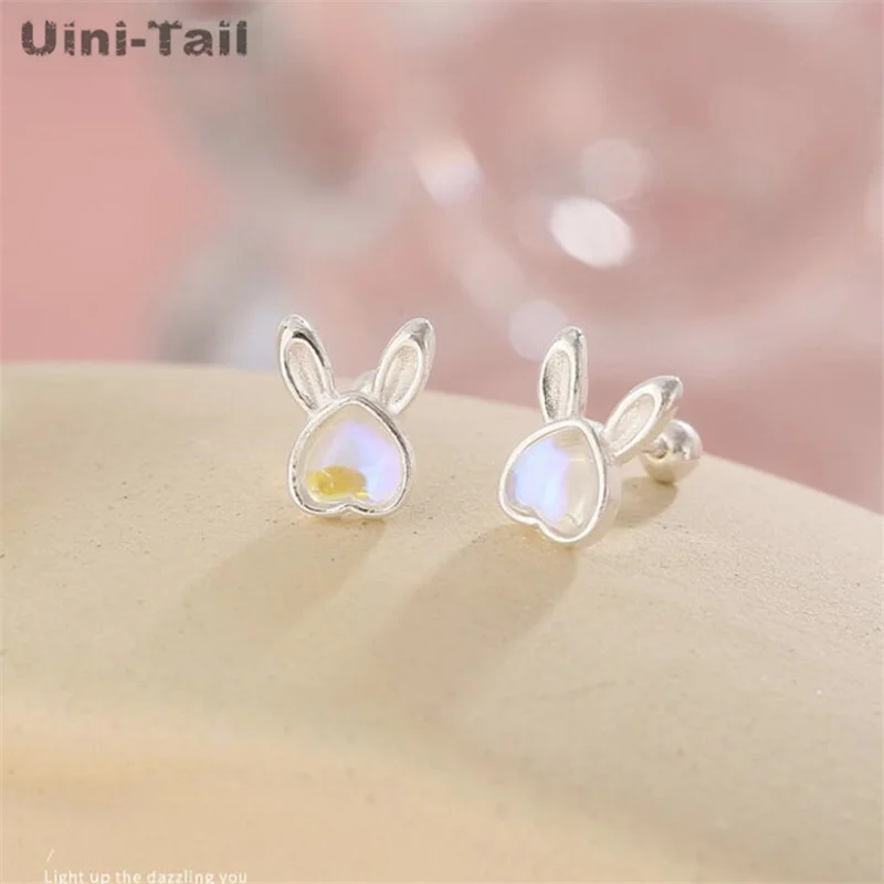 Uini-Tail hot selling new 925 sterling silver cute heart-shaped rabbit earrings simple and small temperament sweet high-quality
