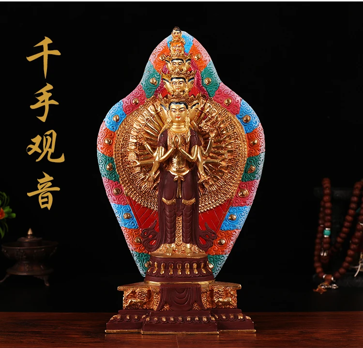 39CM 15 inch # large TOP figure of Buddha HOME efficacious Protection Tibetan Gold-plated Thousands Hands Guanyin Buddha statue