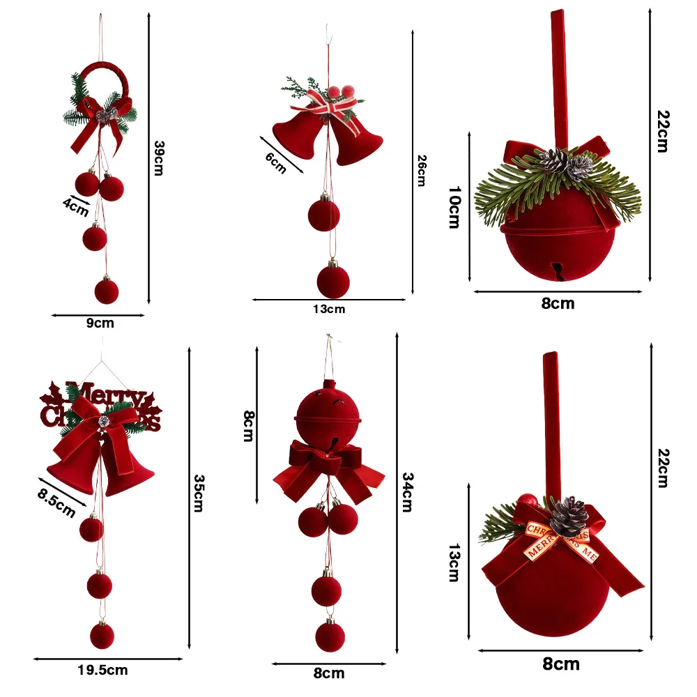 Christmas Ball Hanging Ornaments Red Bells Pendants Christmas Tree Hanging Pendants Decor For Home New Year Party Supplies Gifts