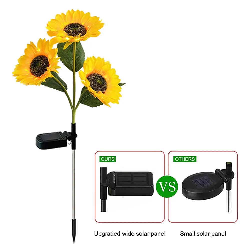 1/3 Head LED Solar Sunflower Outdoor Lawn Light Solar LED Light Garden Yard Lawn Night Lamp Landscape Garden Home Decoration