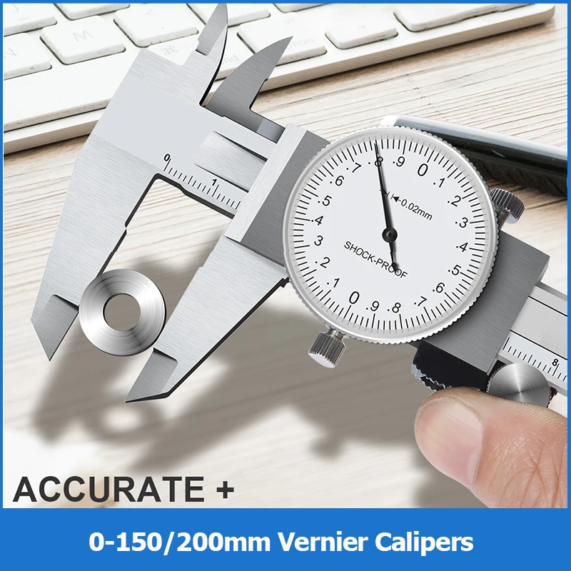 0-150/200mm Vernier Calipers 0.02mm High Precision Anti-vibration Pachometer Dial Caliper Metal Gauge Ruler Depth Measuring Tool