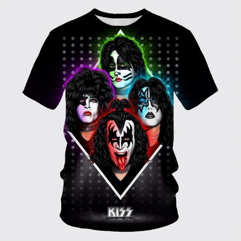 KISS Band T Shirt for Men Hard Rock Heavy Metal Tops 3D Print Indie Rock Vintage T-shirt Cool Womens Clothing Hip Hop Streetwear