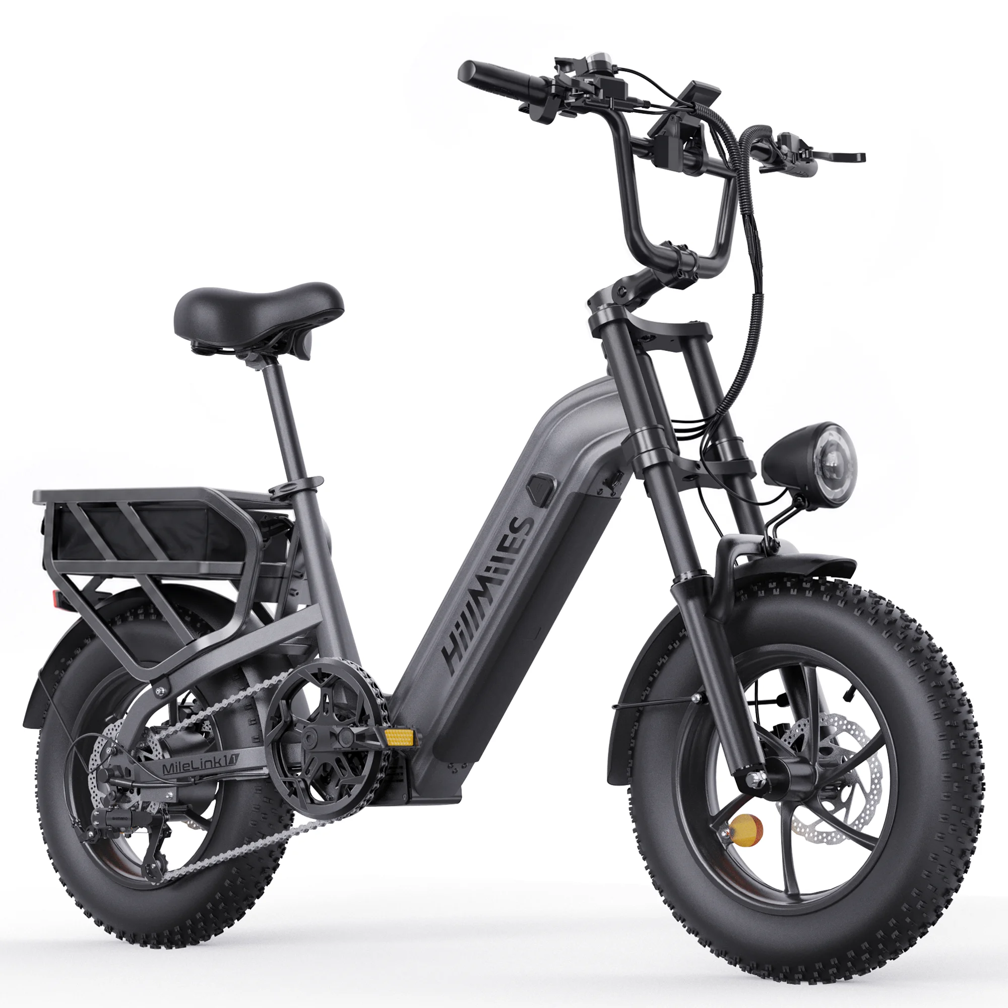 HillMiles Mile Link elektrische fiets 250W motor 48V 18Ah lithiumbatterij 120KM lange actieradius 25km/u EU-legaal 16×4.0 dikke band voorvering hydraulische schijfrem 7 versnellingen elektrische fiets