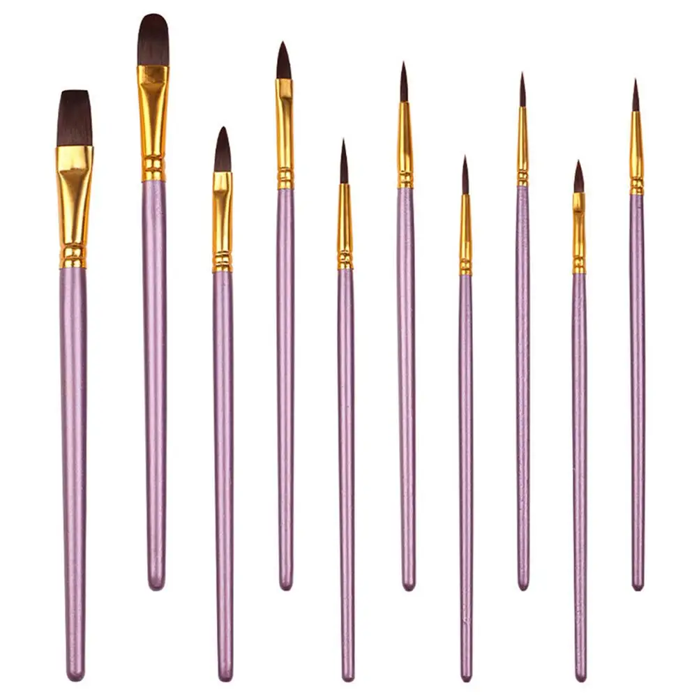 

10PCS Oil Painting Brush Set Premium Nylon Copper Tube Wooden Handle Artist Watercolor Gouache Paintbrush Multifunction
