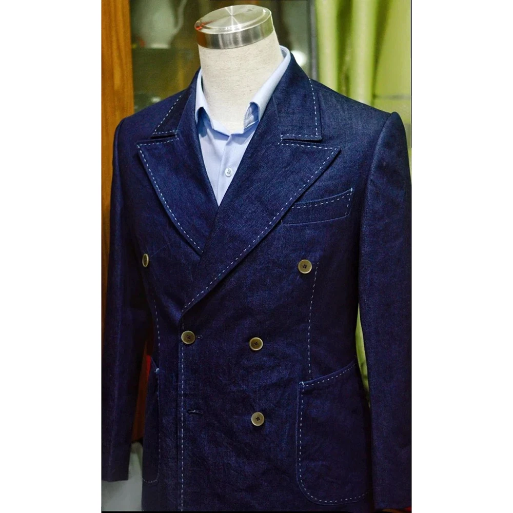 

High Quality Men's Suits 2 Piece Jacket Pants Fashion Double Breasted Peak Lapel Slim Fit Male Clothing Daily Blazer Terno