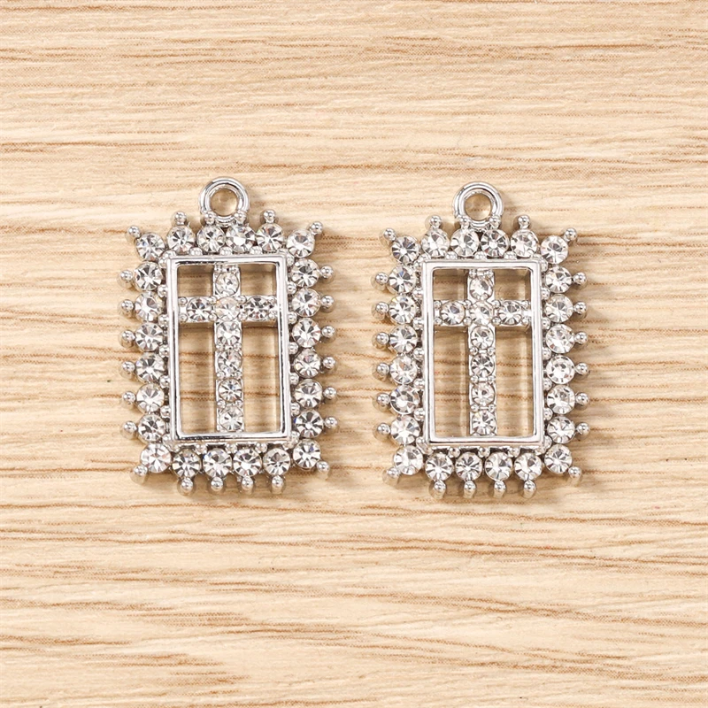5 Stück 16 x 23 mm niedliche Kristall-Metall-Kreuz-Charms-Anhänger für Schmuckherstellung, Tropfen-Ohrringe, Halsketten, Armbänder, DIY-Bastelbedarf – Detail 5