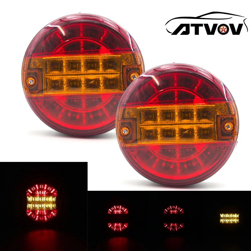 ATVOV 2pcs 20 LED 12V 24V Round Car Tail Light 3 Function Rear Stop  Brake Signal Hamburger Light Trailer Truck Caravan Lorry