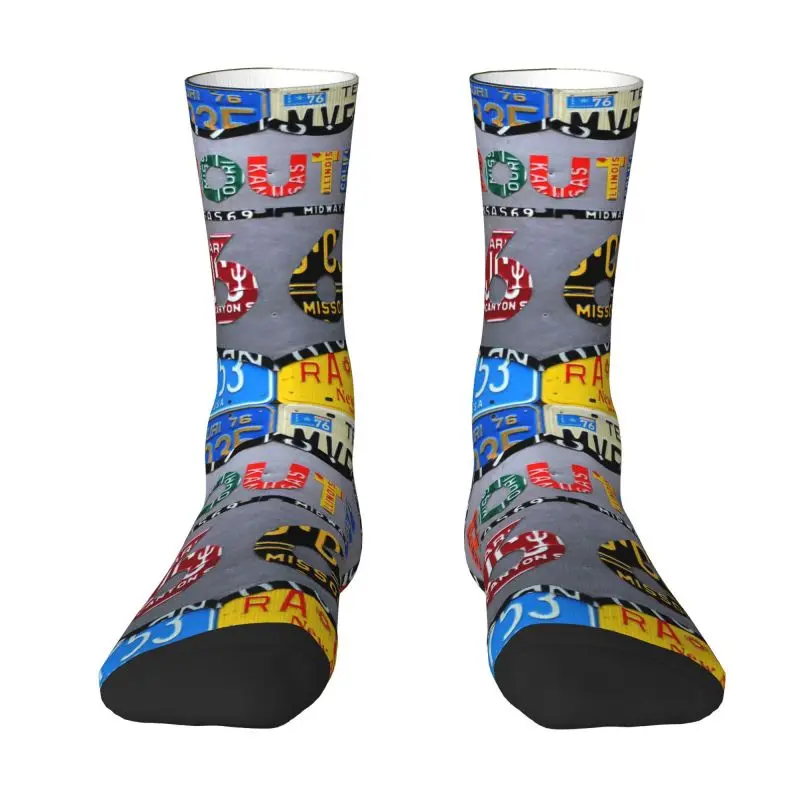 

Route 66 License Plate Art Dress Socks Men's Women's Warm Funny Novelty American Road Crew Socks