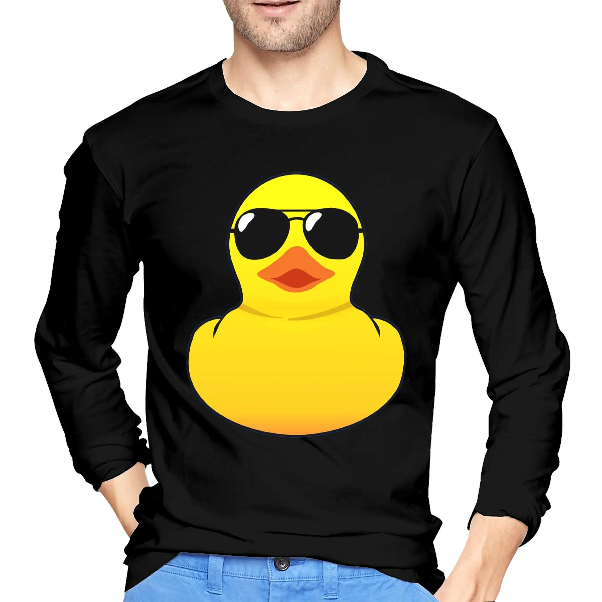 

Cool Rubber Duck Men's Long Sleeved T-shirt Fashion Round Neck T shirts Spring and Autumn Men tops