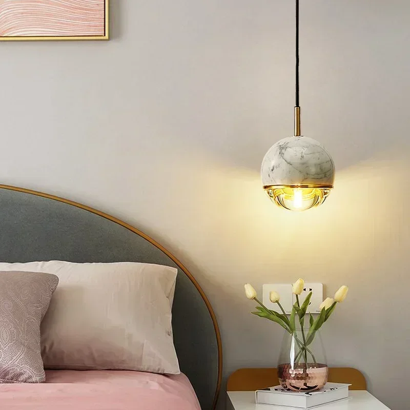 

Marble Lighting Nordic Modern Bedside Chandelier Bedroom Pendant Lamp Restaurant Bar Hanging Bathroom Led Indoor Lights Kitchen