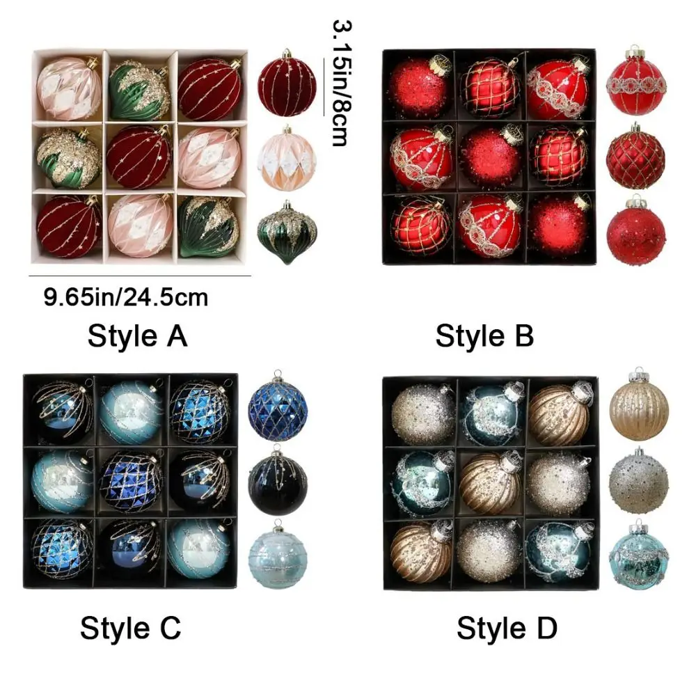9Pcs 8cm Christmas Balls Shatterproof Decorative Christmas Hanging Pendants Irregular-Shaped Plastic Christmas Tree Decoration