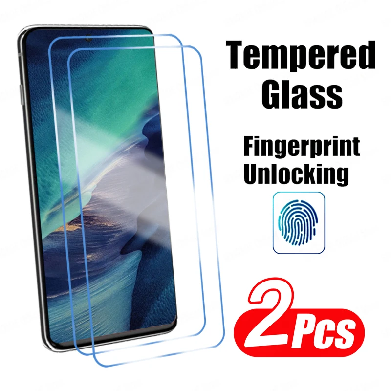 2PCS Full Screen Protector Fingerprint Unlock For Samsung Galaxy S24 Ultra Plus S20 S21 S23 FE S21 S22 S23 Plus Tempered Glass