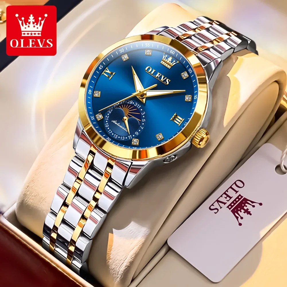 OLEVS 7041 Moon Phase Multi-functional Mechanical Woman Watches Top Original Automatic Watch for Women Elegant Ladies Wristwatch
