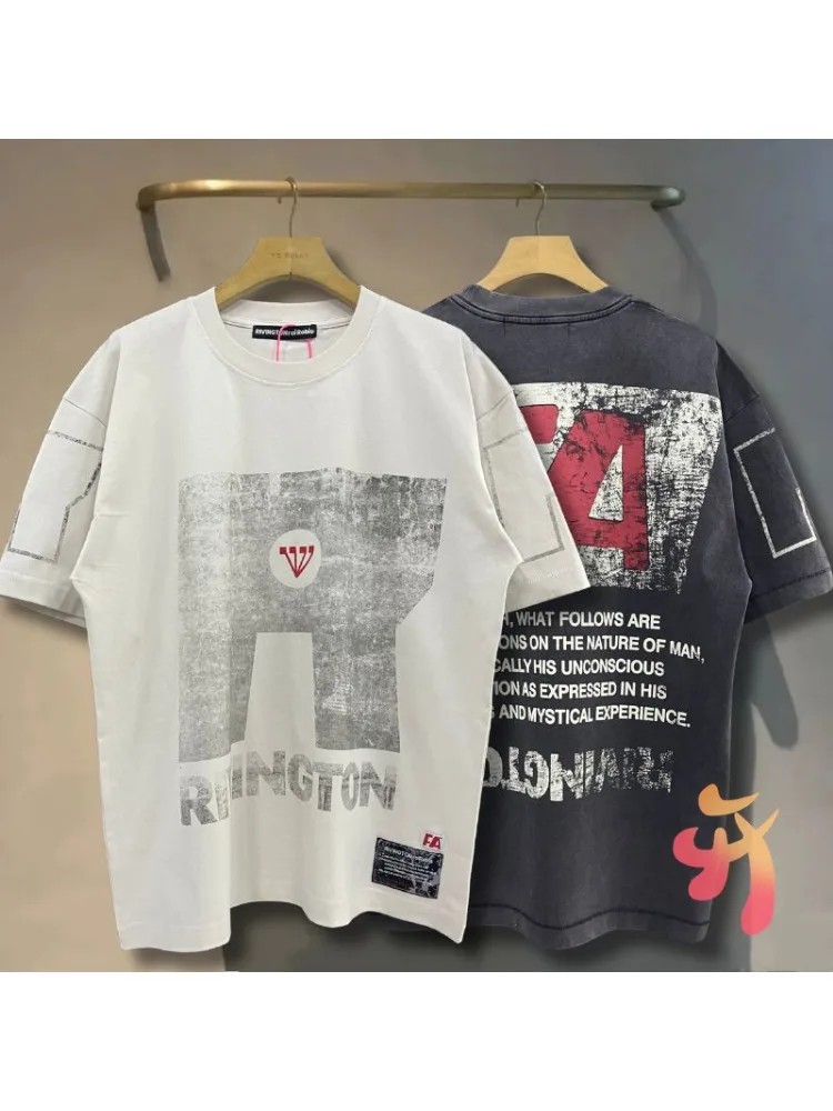 Nieuwe Amerikaanse Straat RRR123 T-shirts Retro Fading Gewassen Oude Katoenen Tees Oversized Ronde Hals Korte Mouw Casual Mannen Vrouwen Tops - afbeelding 2