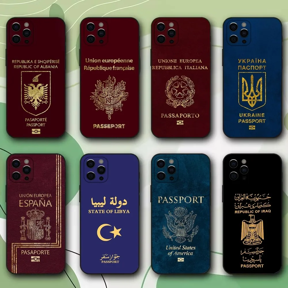 

Tourist Country Passport Phone Case For iPhone 16,15,14,13,12,11,Pro,X,XS,Max,XR,Plus,Mini Soft Black Cover