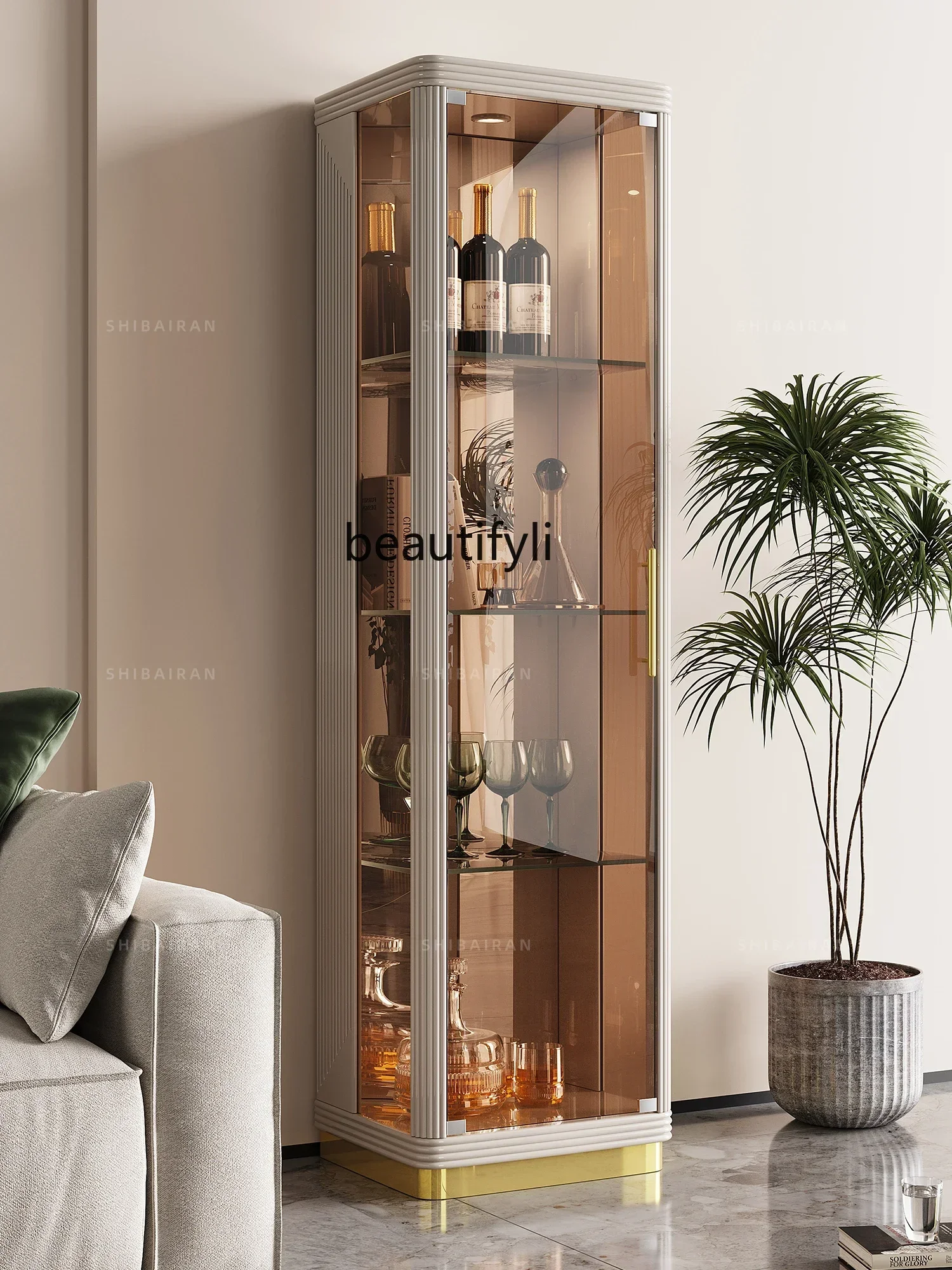 

NQ Living room light luxury high-end cream wine cabinet glass display cabinet side cabinet storage against the wall household