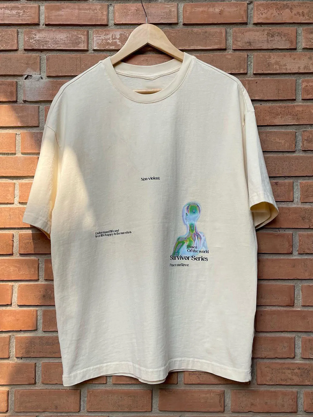 Wang Studio Subculture American Retro Philosophy Slogan Short Sleeve Artistic Men's T-Shirt Breathable Cotton round Neck Design