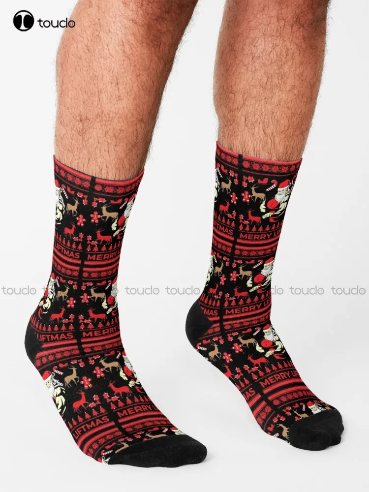 Merry Liftmas T-Shirt Ugly Christmas Sweater Workout Shirt Socks Athletic Socks Unisex Adult Teen Youth Socks 360° Digital Print